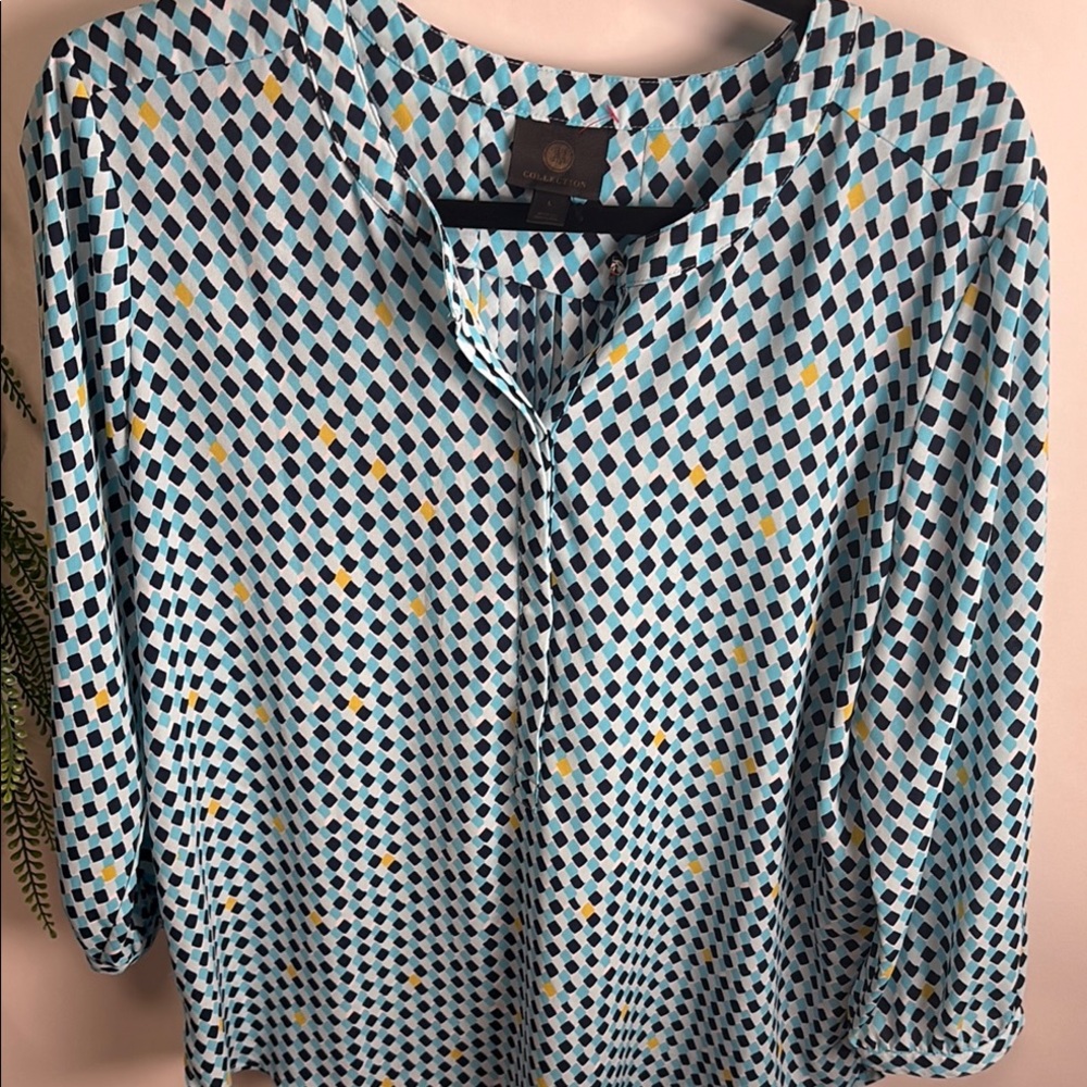 JM Collection Black and White Button Down Shirt with Mandarin Collar
